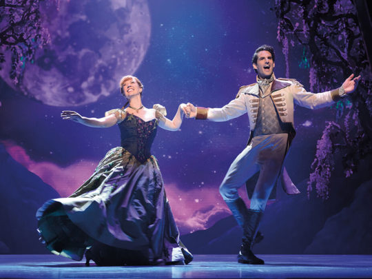 Patti Murin (Anna) and John Riddle (Hans) in FROZEN on Broadway. Photo by Deen van Meer.