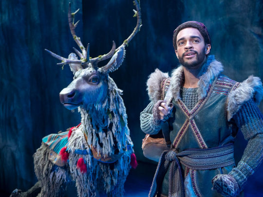 Adam Jepsen (Sven) and Noah J. Ricketts (Kristoff) in Frozen Broadway. Photo by Deen van Meer.
