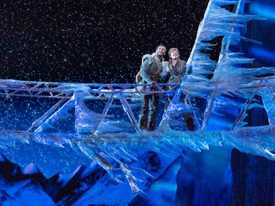 Noah J. Ricketts (Kristoff) and Patti Murin (Anna) in Frozen Broadway. Photo by Deen van Meer.