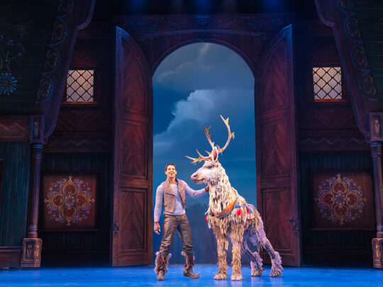 Dominic Dorset as Kristoff and Collin Baja as Sven in Frozen North American Tour. Photo by Matthew Murphy.