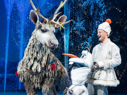 Collin Baja as Sven and Jeremy Davis as Olaf in Frozen North American Tour. Photo by Matthew Murphy.